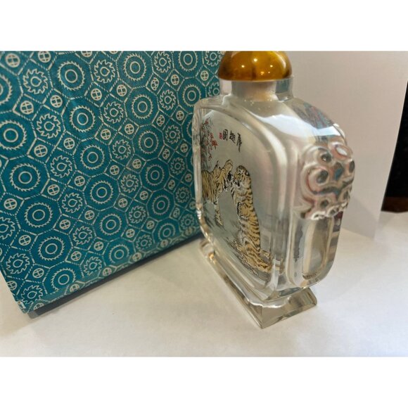 Vtg Double Sided Reverse Glass Painting Chinese Snuff Bottle Hand Carved Glass - Picture 2 of 10